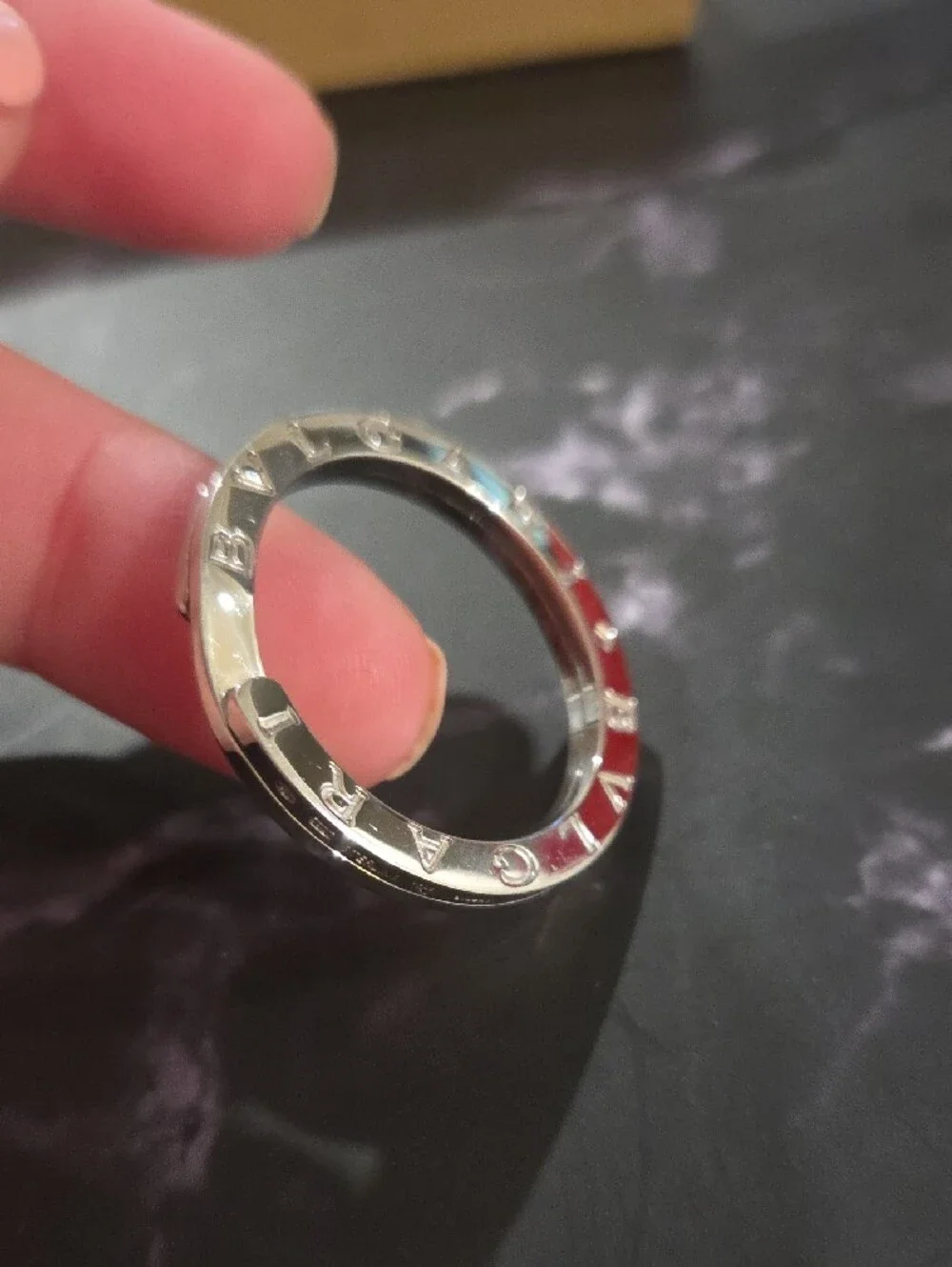 Bulgari Polished Sterling Silver Round Logo Keyring